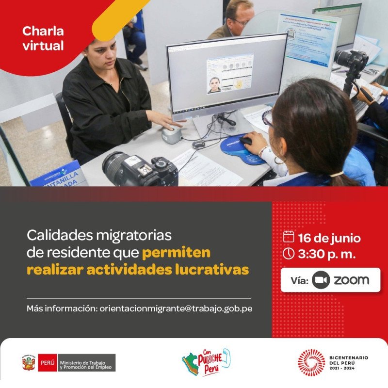 Charla virtual "Calidades migratorias de residente que permiten realizar actividades lucrativas"