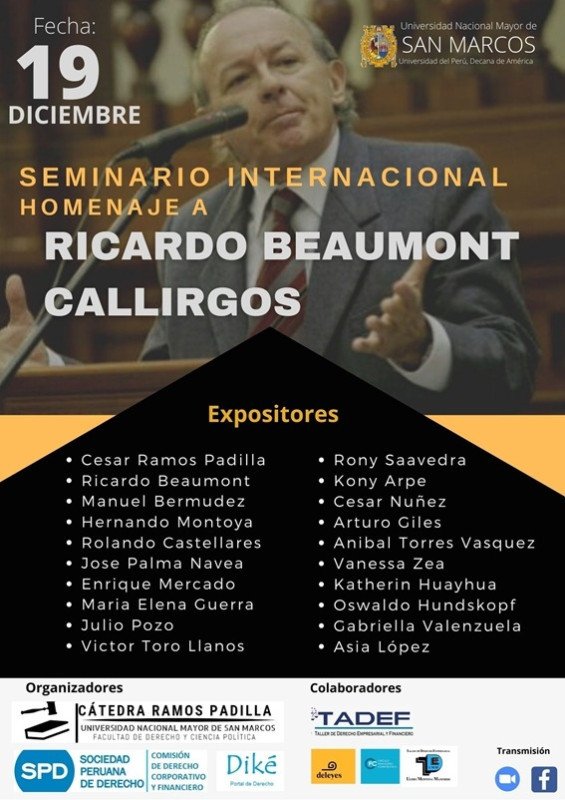 SEMINARIO INTERNACIONAL HOMENAJE AL DR. RICARDO BEAUMONT CALLIRGOS
